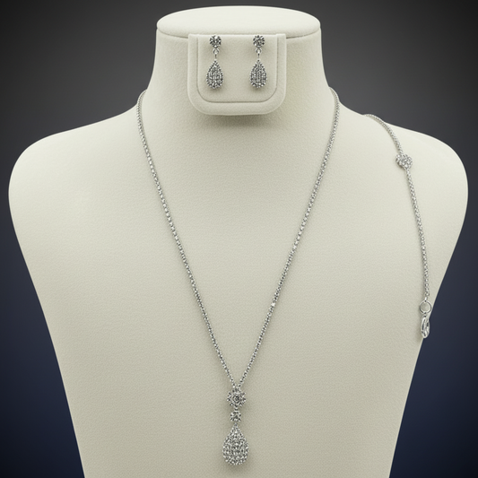 Simple Pear Pendant Necklace Bracelet Earrings Set Silver