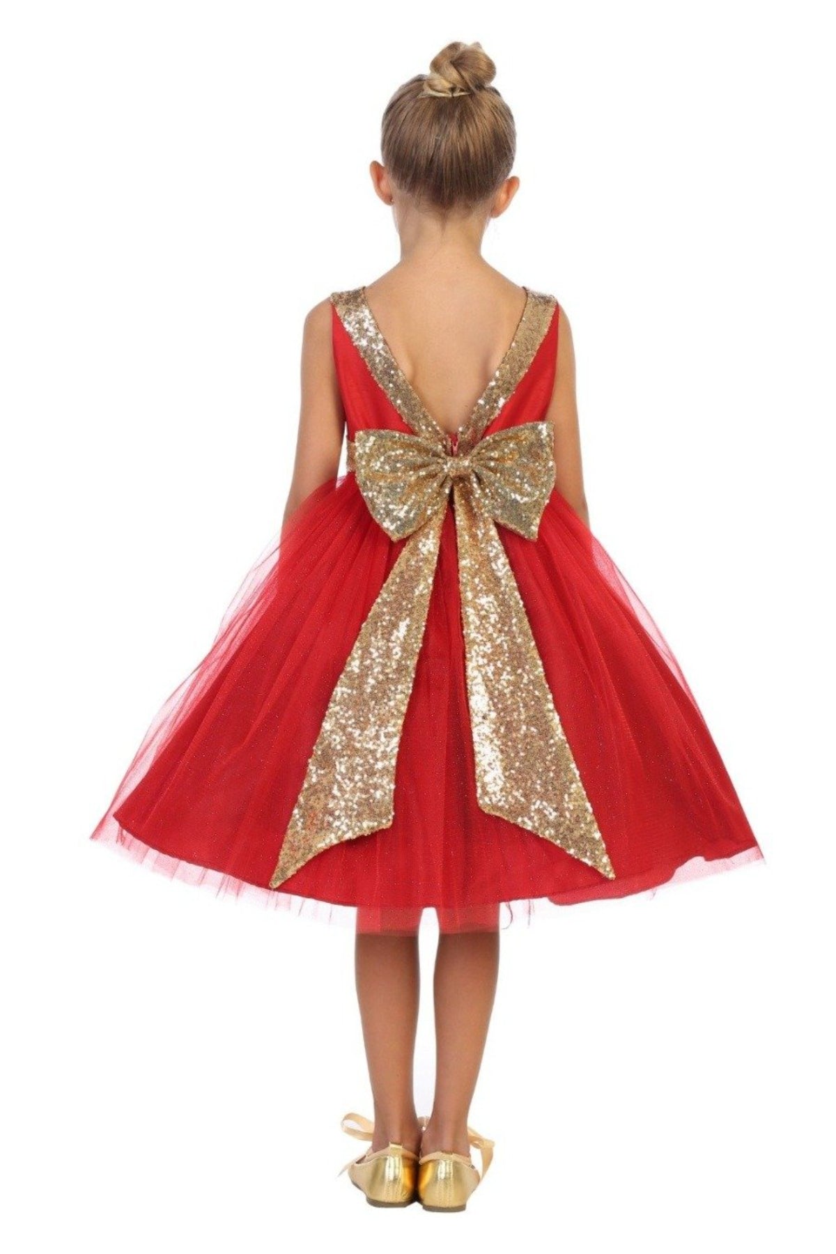 Girls' Sequin V-Back w/Bow Dress