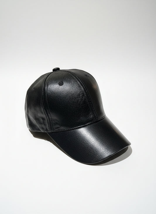Black metallice baseball cap on white background