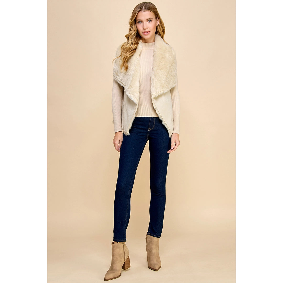 Faux Shearling Drape Vest - Ivory