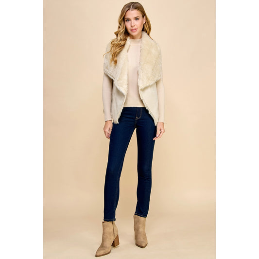 Faux Shearling Drape Vest - Ivory