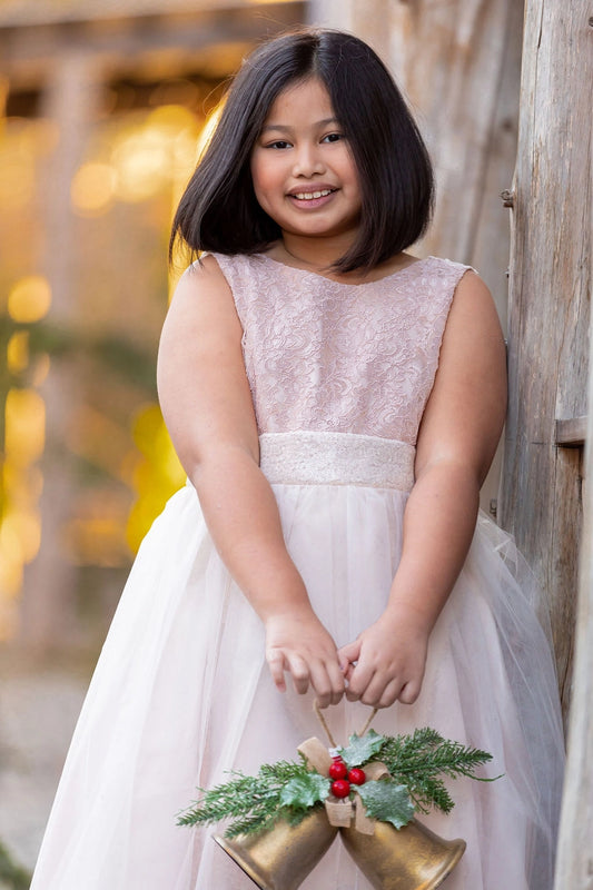 Girls' Lace Sequin Back V Dress