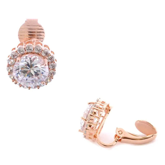 Cubic Zirconia Round Stud Clip-On Earrings
