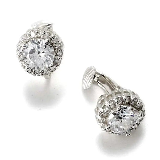 Cubic Zirconia Round Stud Clip-On Earrings