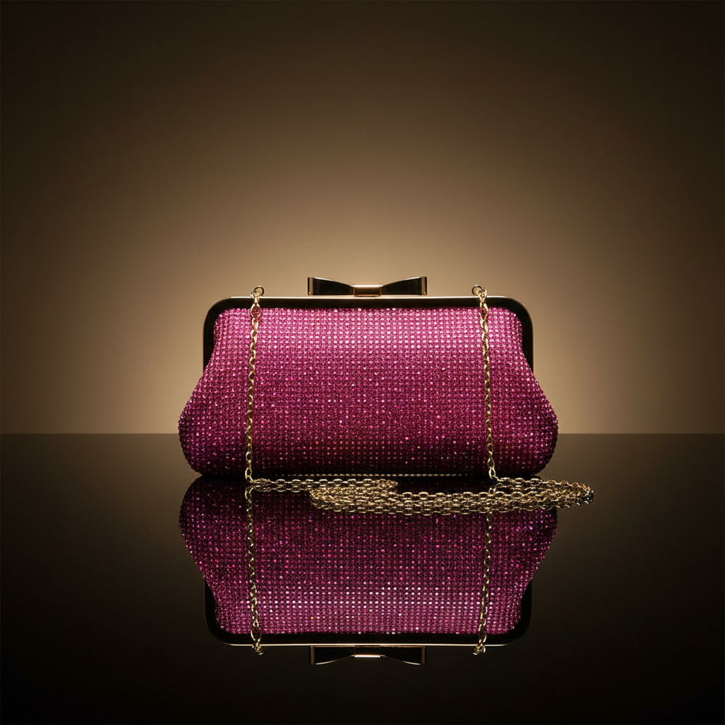 Rhinestone Mesh Evening Clutch | Bow Closure Chain Bag | 4 Colors