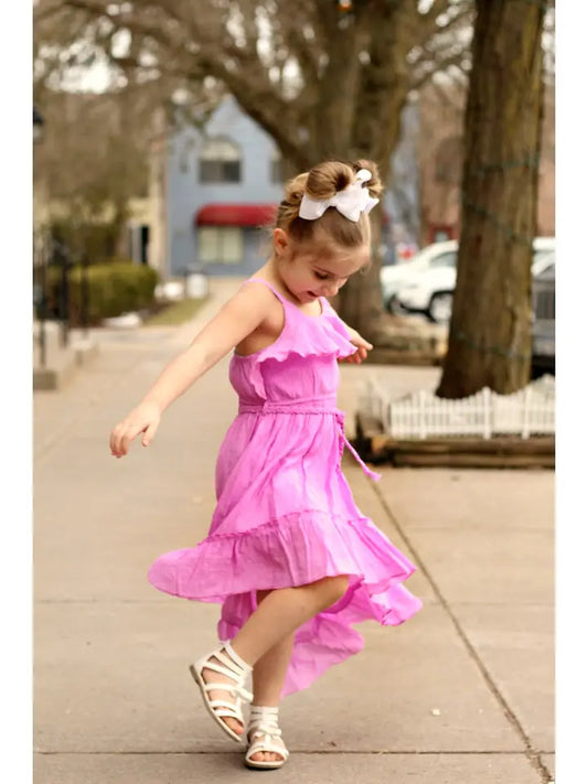 Girls' Hi-Lo Soft Gauze Cotton Ruffle Dress