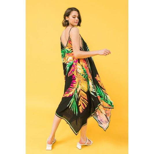 Palm Print Woven Midi Dress