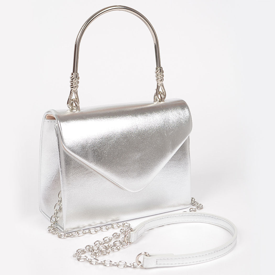 Metallic Metal Handle Crossbody Bag