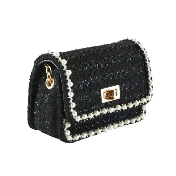 Girls' Pearl Trim Tweed Purse