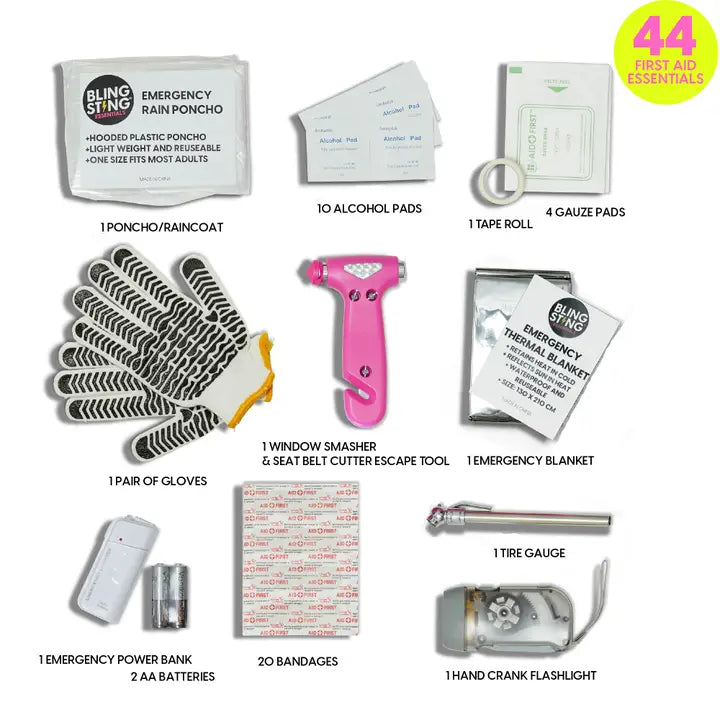 Hot Pink Roadside Emergency Kit 44-piece set