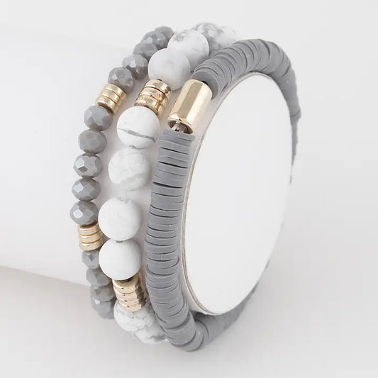 Natural Stone Stretch Bracelet Set Grey