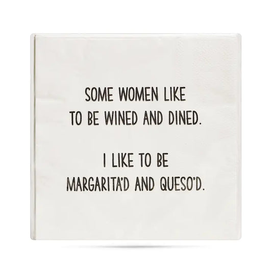 Wined and dined party napkins - 5x5 folded white cocktail napkins