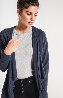 Indigo Marled Waterfall Cardigan – Ultra Soft Cozy Layer