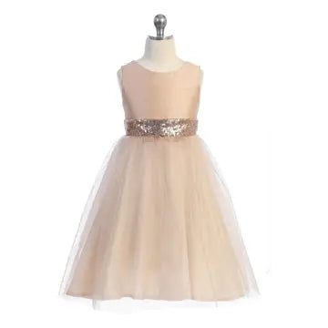 Girls' Rose Gold Sequin Back V Dress