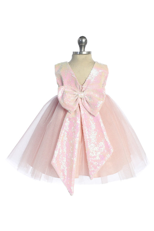 Infant Baby Pink Sequin Back V Special Occasion Dress
