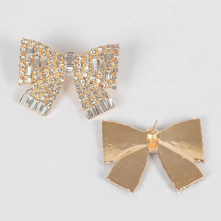 Silver Rhinestone Pave Ribbon Earrings