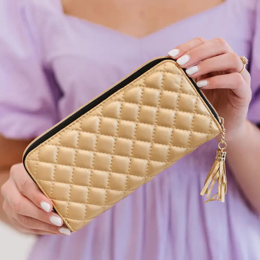Gold Quilted Wallet with Card Slots