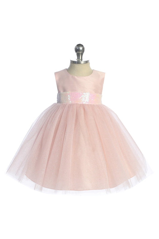 Infant Baby Pink Sequin Back V Special Occasion Dress