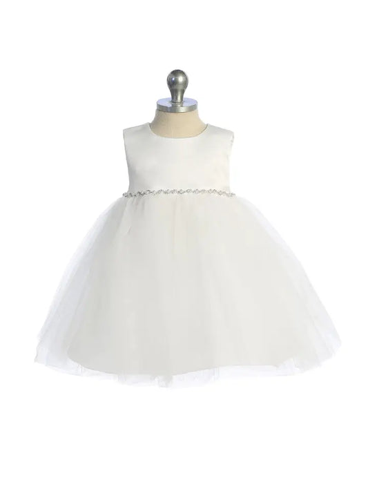 Infant Satin/Tulle Dress w/ Pearl & Rhinestone Trim