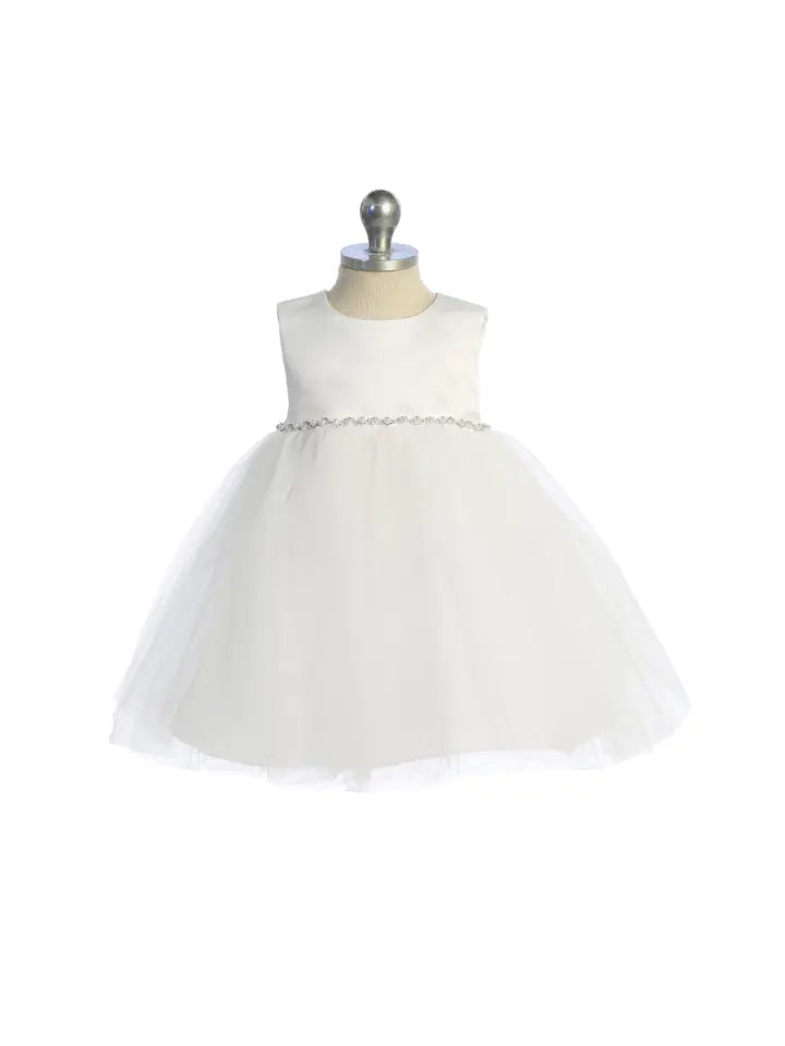 Infant Satin/Tulle Dress w/ Pearl & Rhinestone Trim