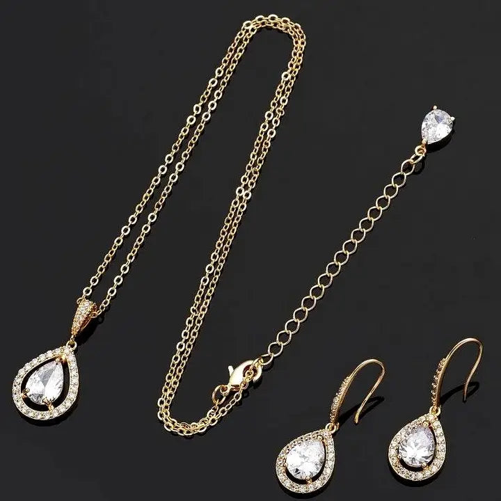 Backdrop Crystal Pear Cubic Zirconia Pendant Set