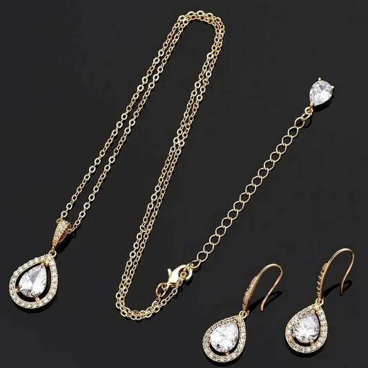 Backdrop Crystal Pear Cubic Zirconia Pendant Set