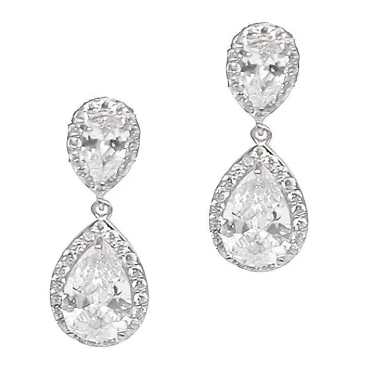 Two-Tier Pear CZ Drop Earrings