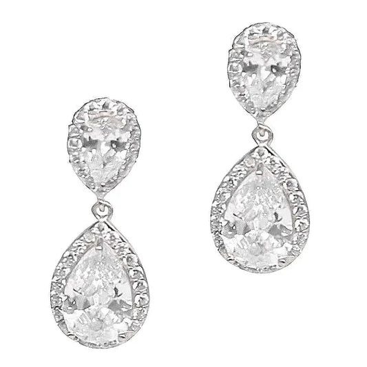 Two-Tier Pear CZ Drop Earrings
