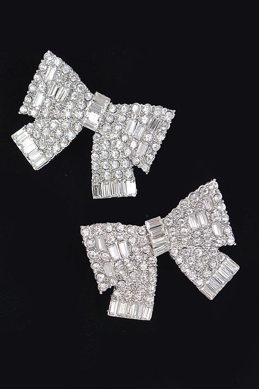 Silver Rhinestone Pave Ribbon Earrings