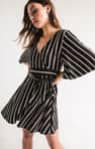 Striped Flutter Sleeve Belted Mini Dress