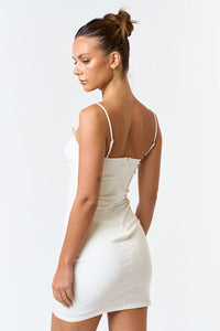 Spaghetti Strap Rhinestone Bow Bodycon Dress - White