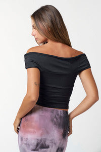 Twist Front Off Shoulder Crop Top - Black