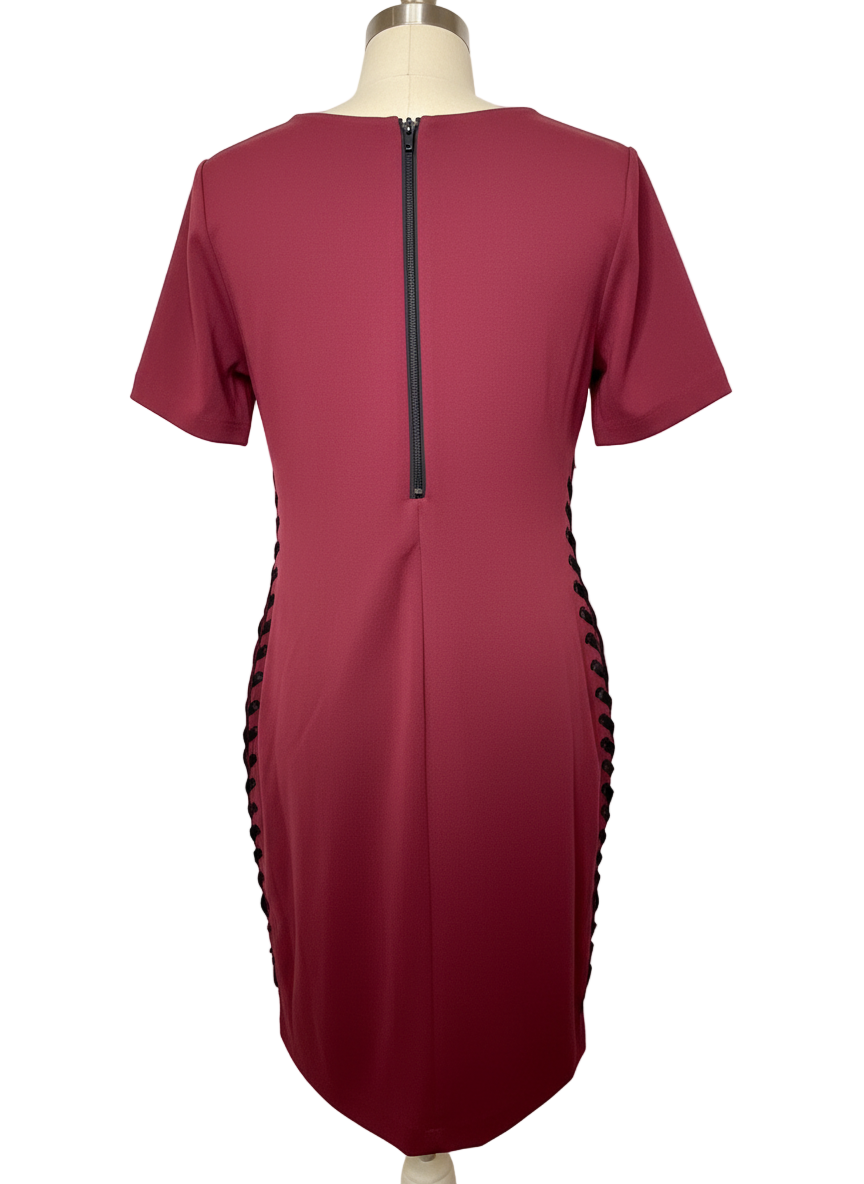 Back view of Side Lace-Up Sheath Dress in Wine
