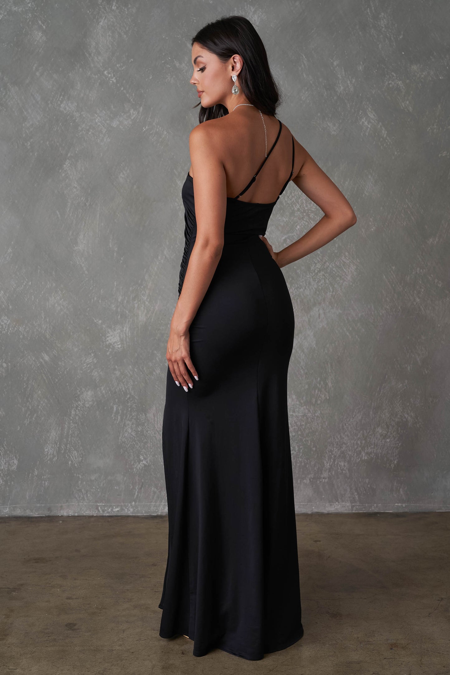 One Shoulder Ruched Goddess Gown