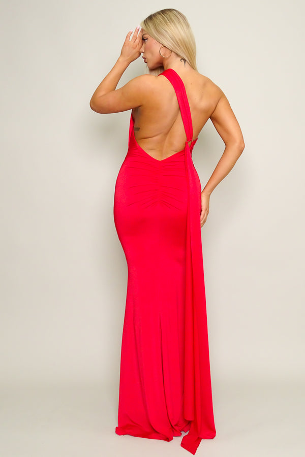 Open Back One Shoulder Multi Way Gown Red