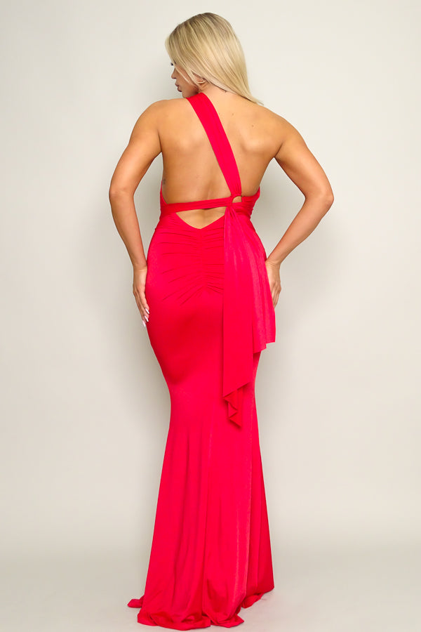Open Back One Shoulder Multi Way Gown Red