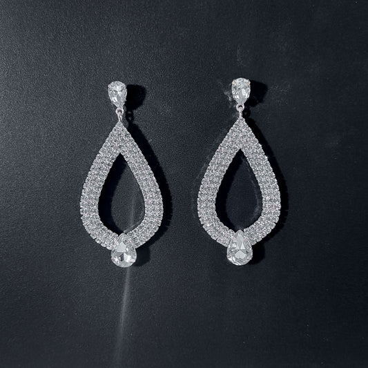 Open Teardrop Rhinestone Dangle Statement Earring