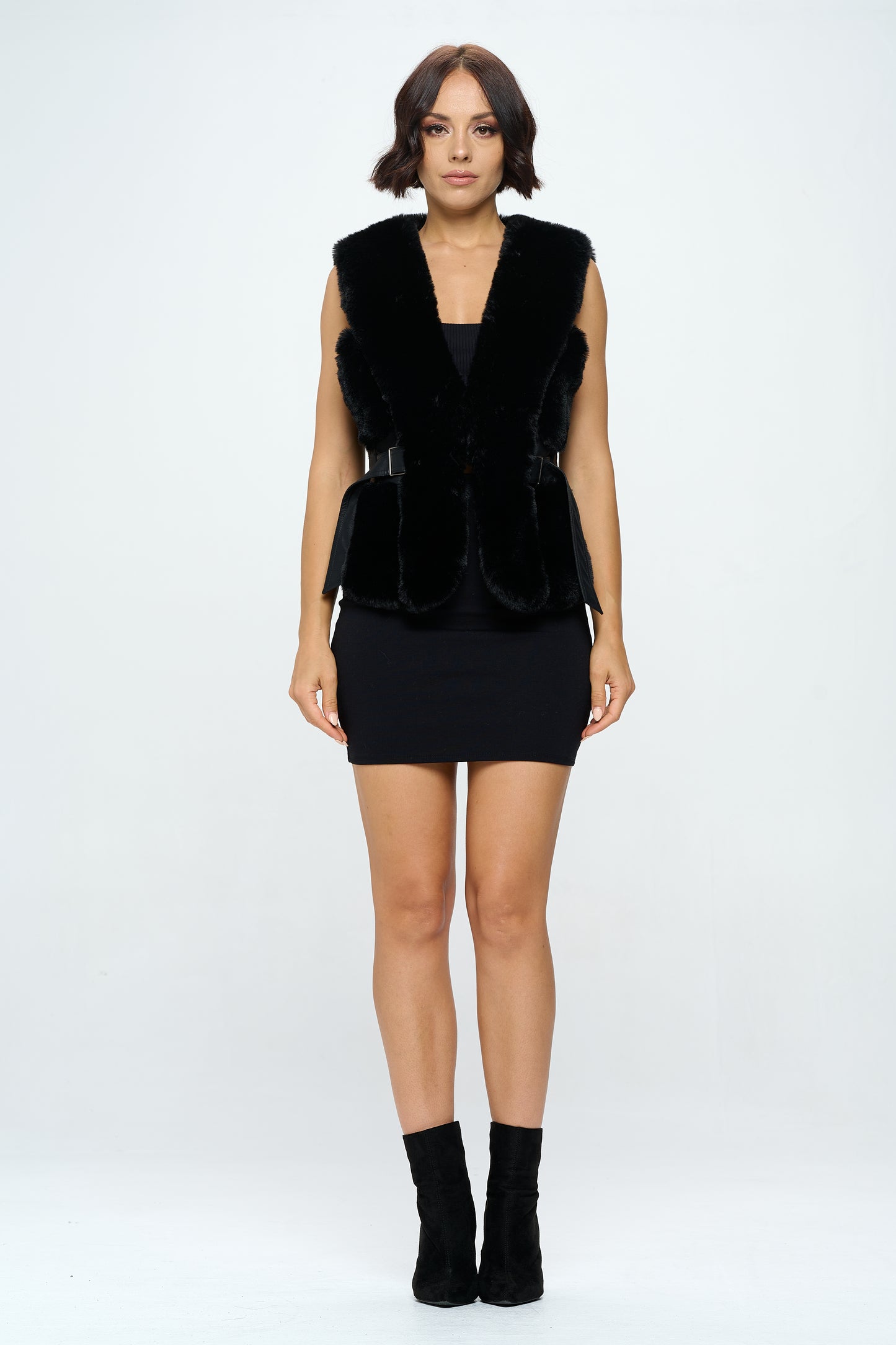 Faux Fur Belted Vest – Available in Black or White