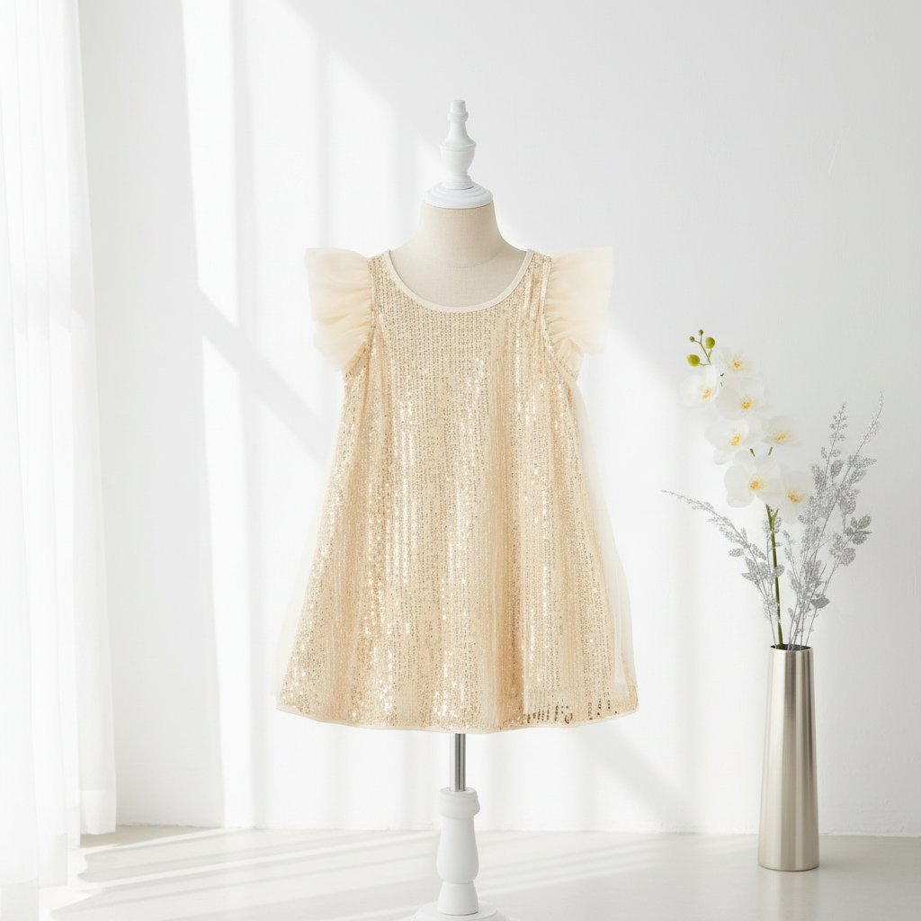 Minimal Holiday - Girls' Champagne Sequin Dress