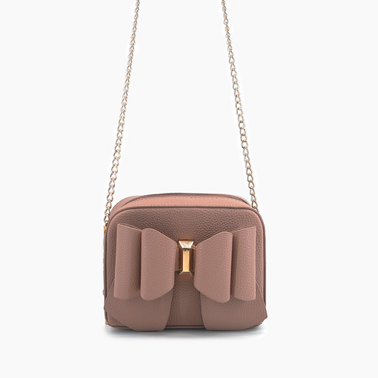 Vegan Leather Bow Box Crossbody Bag Mauve