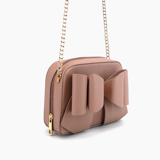 Vegan Leather Bow Box Crossbody Bag Mauve