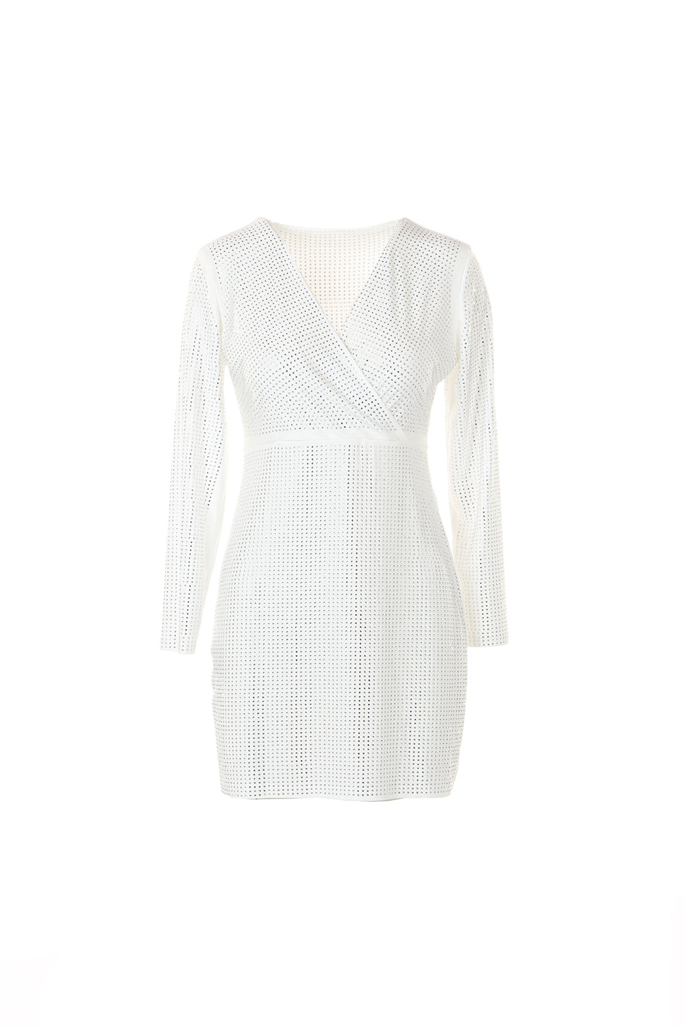 White Long Sleeve Rhinestone Wrap Mini Dress