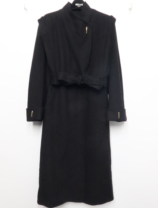Black Cashmere Stand Collar Long Coat – Timeless Elegant Outerwear