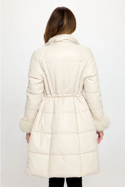Chalet Chic Quilted Puffer Trench w/Faux Fur Cuff