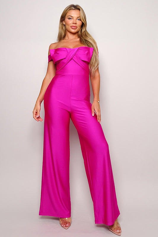 Off-the-Shoulder Statement Bow Jumpsuit - Magenta
