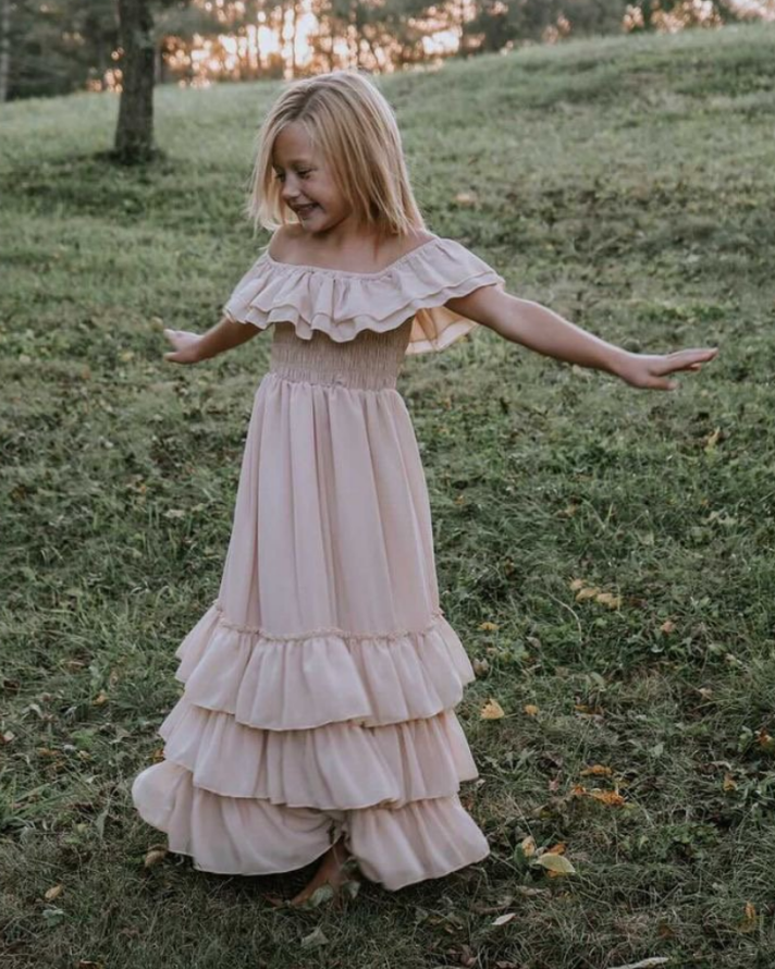 Ruffle Tiered Boho Maxi Dress Girls & Tween - Sage