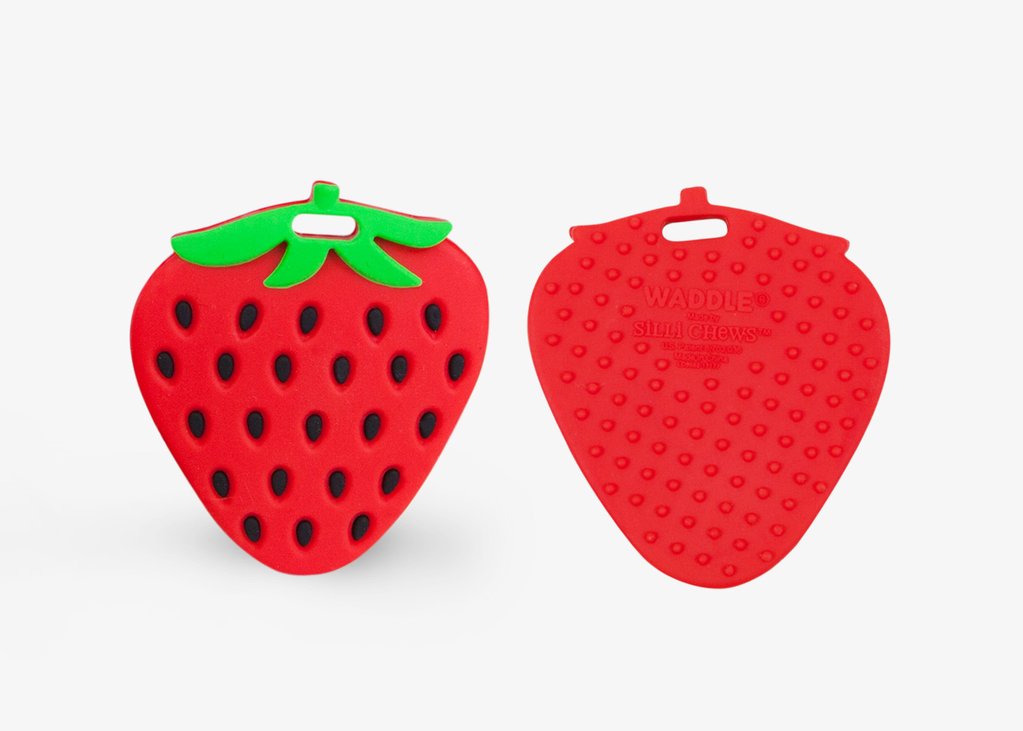 red strawberry silicone teether for babies