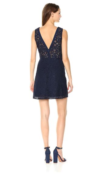 Navy Lace V-Back A-Line Dress