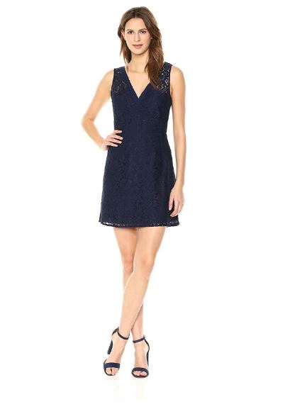 Navy Lace V-Back A-Line Dress