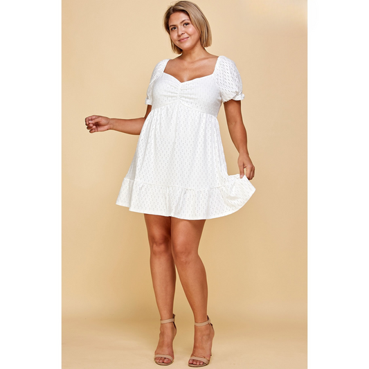 White Peasant Babydoll Dress PLUS